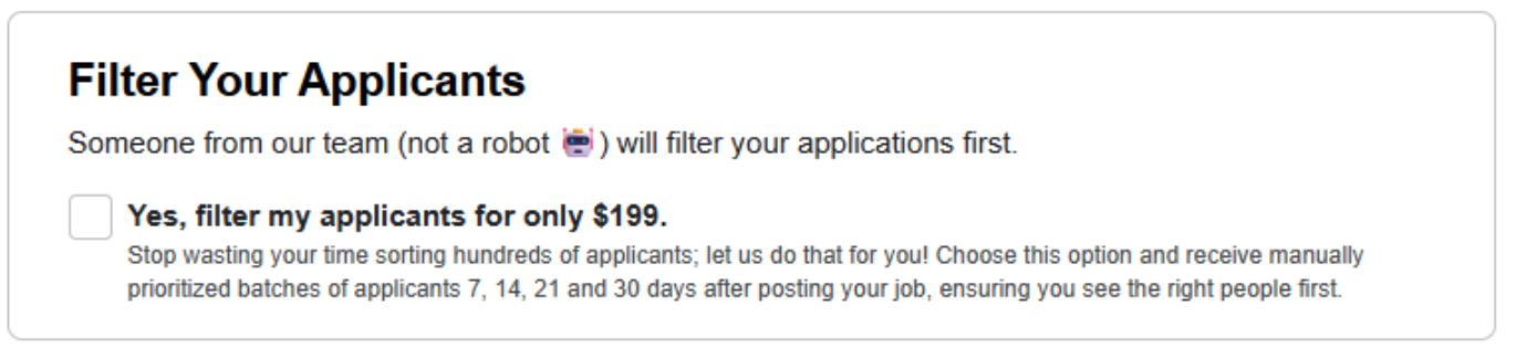 Filtering service pricing details